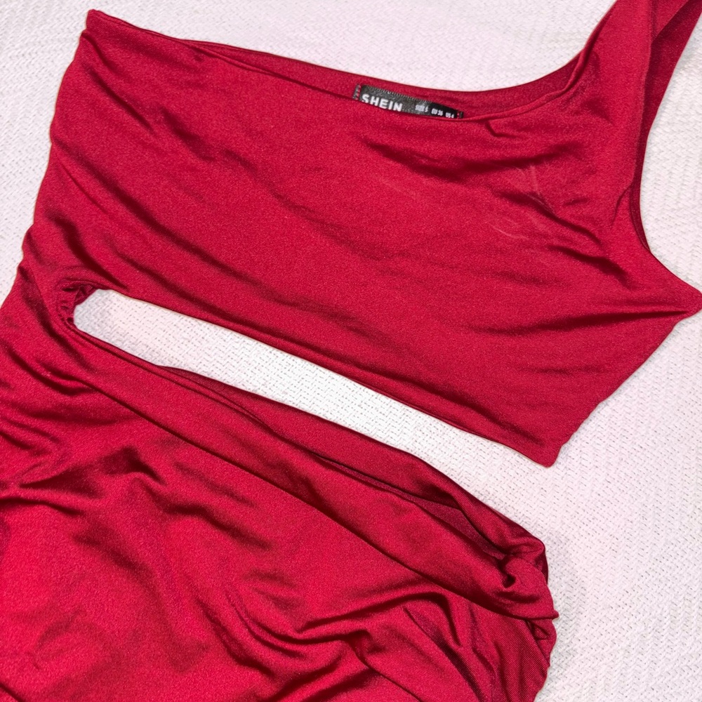 SHEIN Asymmetrical Dress in Vibrant Red